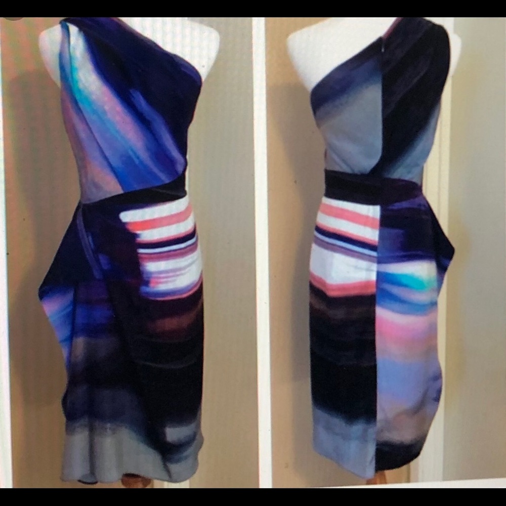 Rachel Roy watercolor dress with one shoulder